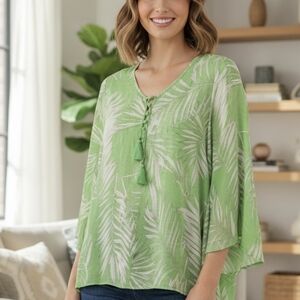 Green Leaf Print Blouse